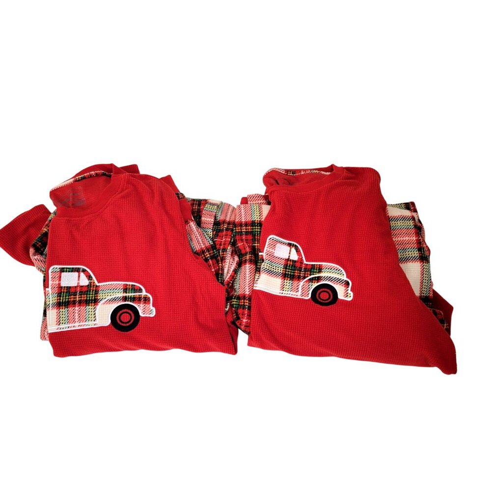 Eddie Bauer Men's and Women's Christmas Plaid Pajama Set With Red Truck Graphic - Picture 5 of 5
